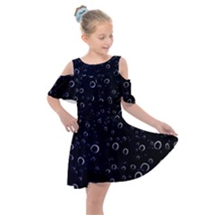 Blued Dark Bubbles Print Kids  Shoulder Cutout Chiffon Dress by dflcprintsclothing