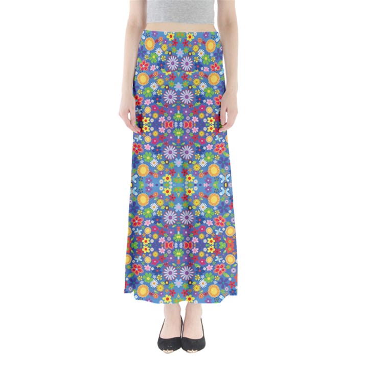 Colorful Flowers Full Length Maxi Skirt