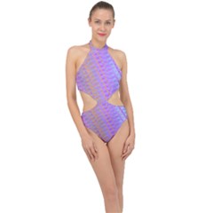 Diagonal Line Design Art Halter Side Cut Swimsuit