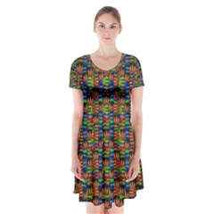 For The Love Of Soul And Mind In A Happy Mood Short Sleeve V-neck Flare Dress by pepitasart