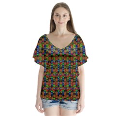 For The Love Of Soul And Mind In A Happy Mood V-neck Flutter Sleeve Top by pepitasart