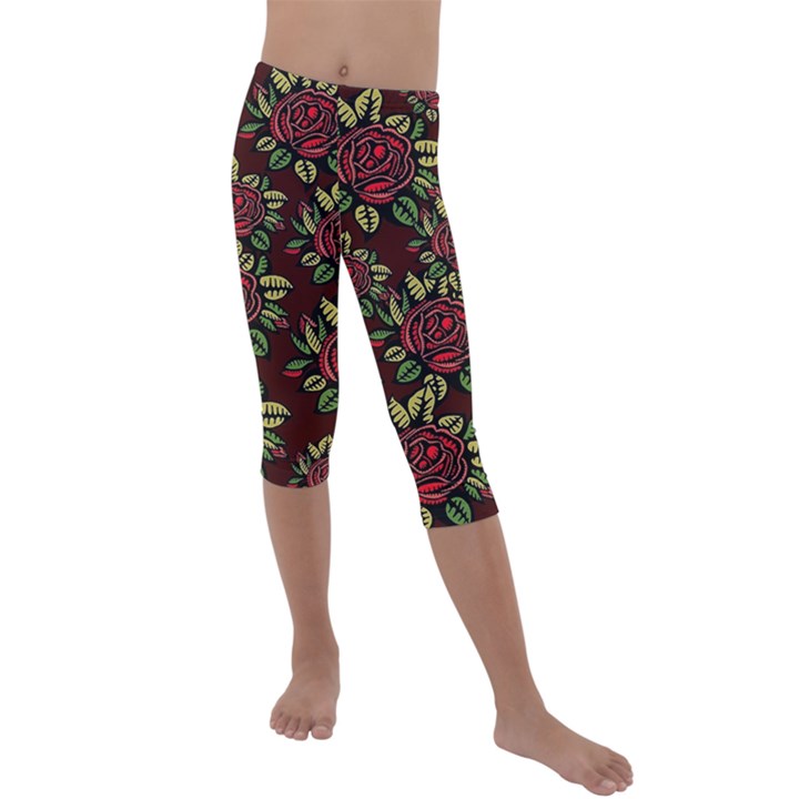 Roses Red Kids  Lightweight Velour Capri Leggings 