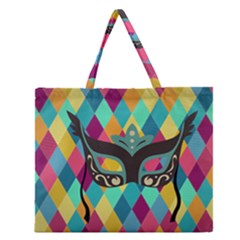 Mardi Gras Zipper Large Tote Bag by WensdaiAmbrose