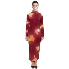 Leaf Leaves Bokeh Background Turtleneck Maxi Dress