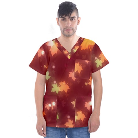 Leaf Leaves Bokeh Background Men s V-neck Scrub Top by Mariart