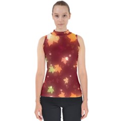 Leaf Leaves Bokeh Background Mock Neck Shell Top by Mariart