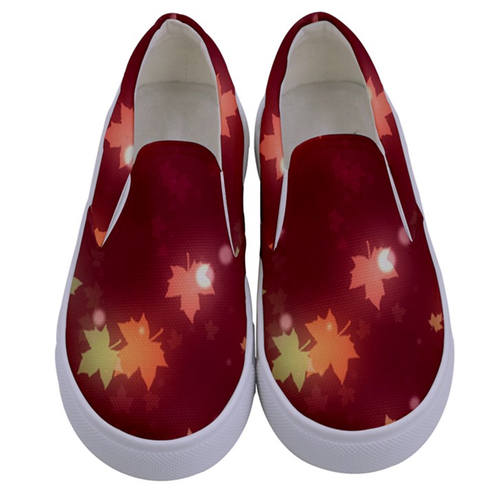 Leaf Leaves Bokeh Background Kids  Canvas Slip Ons