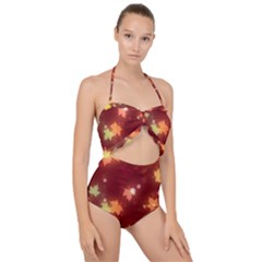 Leaf Leaves Bokeh Background Scallop Top Cut Out Swimsuit