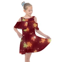 Leaf Leaves Bokeh Background Kids  Shoulder Cutout Chiffon Dress by Mariart