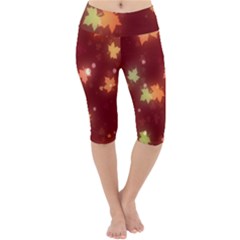 Leaf Leaves Bokeh Background Lightweight Velour Cropped Yoga Leggings by Mariart