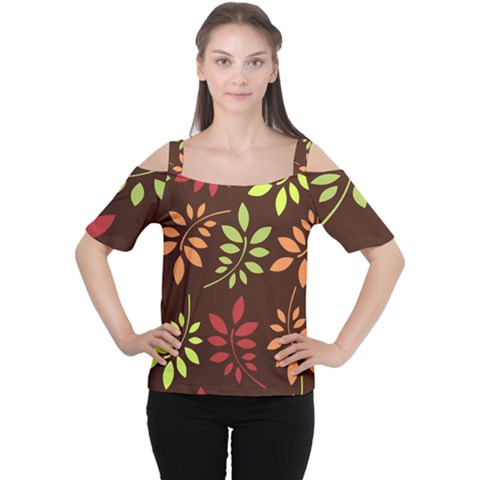 Leaves Foliage Pattern Design Cutout Shoulder Tee by Mariart