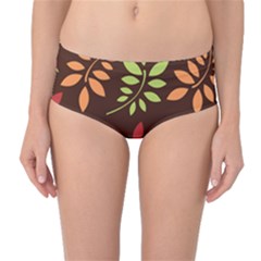 Leaves Foliage Pattern Design Mid-waist Bikini Bottoms by Mariart