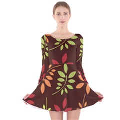 Leaves Foliage Pattern Design Long Sleeve Velvet Skater Dress by Mariart