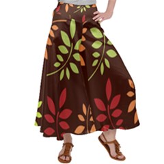 Leaves Foliage Pattern Design Satin Palazzo Pants