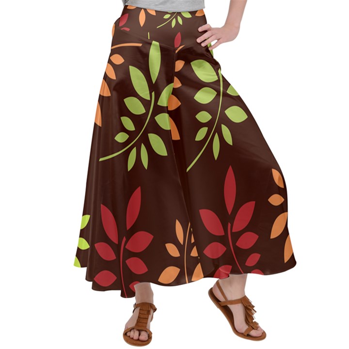 Leaves Foliage Pattern Design Satin Palazzo Pants