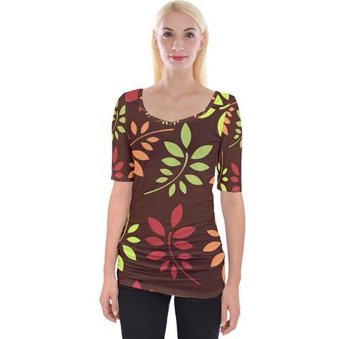 Leaves Foliage Pattern Design Wide Neckline Tee by Mariart