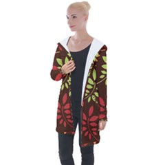 Leaves Foliage Pattern Design Longline Hooded Cardigan