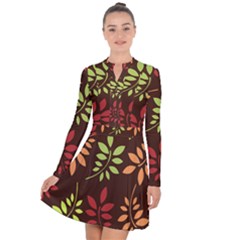 Leaves Foliage Pattern Design Long Sleeve Panel Dress