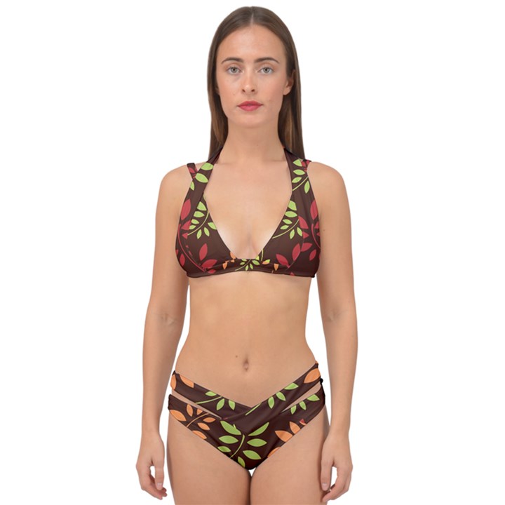 Leaves Foliage Pattern Design Double Strap Halter Bikini Set