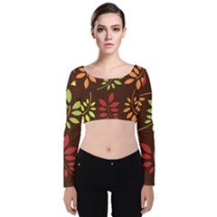 Leaves Foliage Pattern Design Velvet Long Sleeve Crop Top