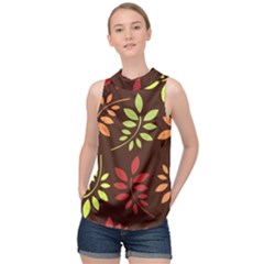 Leaves Foliage Pattern Design High Neck Satin Top by Mariart