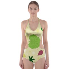 Leaves Background Leaf Cut-out One Piece Swimsuit by Mariart