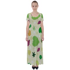 Leaves Background Leaf High Waist Short Sleeve Maxi Dress