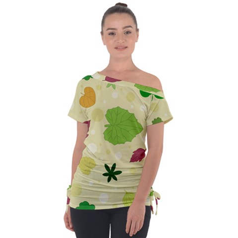 Leaves Background Leaf Tie-up Tee by Mariart