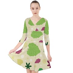 Leaves Background Leaf Quarter Sleeve Front Wrap Dress by Mariart