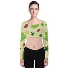 Leaves Background Leaf Velvet Long Sleeve Crop Top