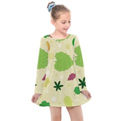 Leaves Background Leaf Kids  Long Sleeve Dress