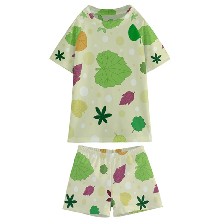 Leaves Background Leaf Kids  Swim Tee and Shorts Set