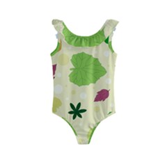 Leaves Background Leaf Kids  Frill Swimsuit