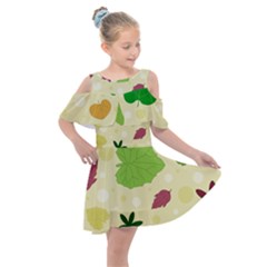 Leaves Background Leaf Kids  Shoulder Cutout Chiffon Dress