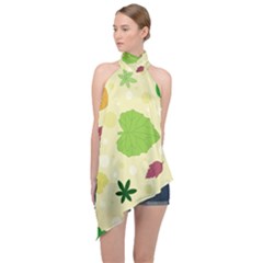 Leaves Background Leaf Halter Asymmetric Satin Top