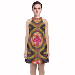 Kaleidoscope Art Pattern Ornament Velvet Halter Neckline Dress  by Pakrebo