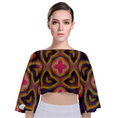 Kaleidoscope Art Pattern Ornament Tie Back Butterfly Sleeve Chiffon Top