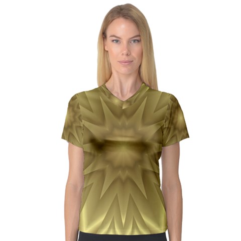 Background Pattern Golden Yellow V-neck Sport Mesh Tee by Pakrebo