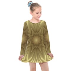 Background Pattern Golden Yellow Kids  Long Sleeve Dress