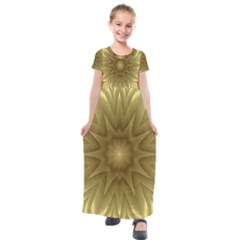 Background Pattern Golden Yellow Kids  Short Sleeve Maxi Dress