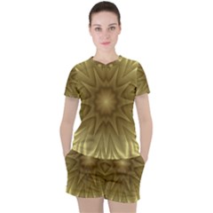 Background Pattern Golden Yellow Women s Tee And Shorts Set