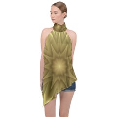 Background Pattern Golden Yellow Halter Asymmetric Satin Top by Pakrebo