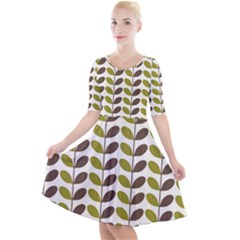 Leaf Plant Pattern Seamless Quarter Sleeve A-line Dress