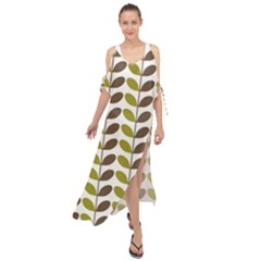 Leaf Plant Pattern Seamless Maxi Chiffon Cover Up Dress