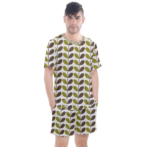 Leaf Plant Pattern Seamless Men s Mesh Tee And Shorts Set by Pakrebo