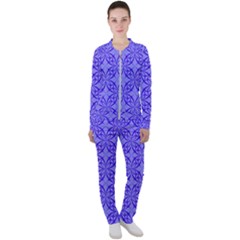 Decor Pattern Blue Curved Line Casual Jacket And Pants Set