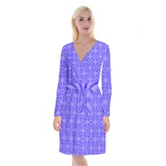 Decor Pattern Blue Curved Line Long Sleeve Velvet Front Wrap Dress by Pakrebo