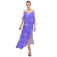 Decor Pattern Blue Curved Line Maxi Chiffon Cover Up Dress