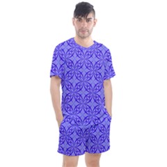 Decor Pattern Blue Curved Line Men s Mesh Tee And Shorts Set