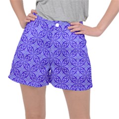 Decor Pattern Blue Curved Line Stretch Ripstop Shorts